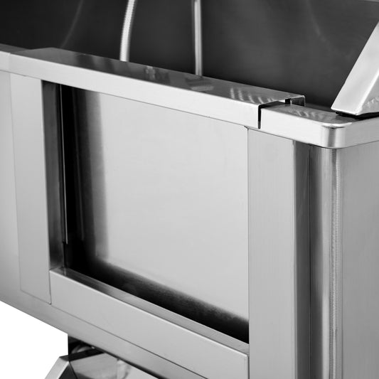 34 in. Stainless Steel Dog Bathing Station with Ramp, Pet Grooming Tub with Storage Drawer and Faucet, Left Door