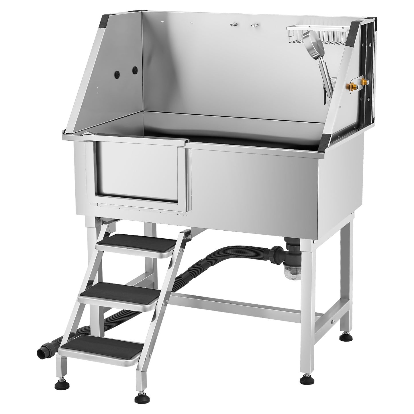 Dog Washing Station 38 in., Stainless Steel Pet Grooming Tub with Hot Cold Faucet, Non-Slip Stairs, 220 lb. Cap.