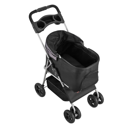 Foldable Pet Stroller with Detachable Carrier, 35 lb. Capacity, 4-Wheel Dog Cat Pram with Mesh Windows