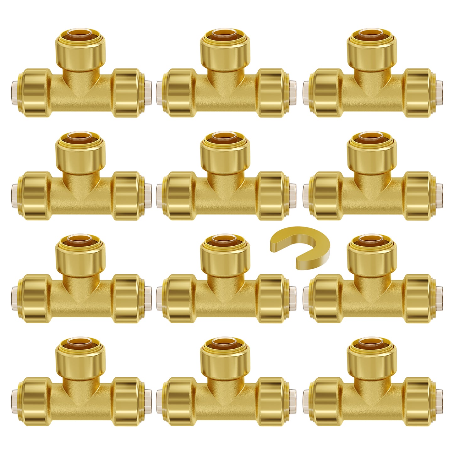 Pipe Fittings, 1/2in 12PCS Tee Brass Pipe Fittings, Push-Fit Pipe Connector Brass Air Fittings, Heavy Duty Plumbing Fittings Adapter for Heating/Shower Systems, Water Pipes