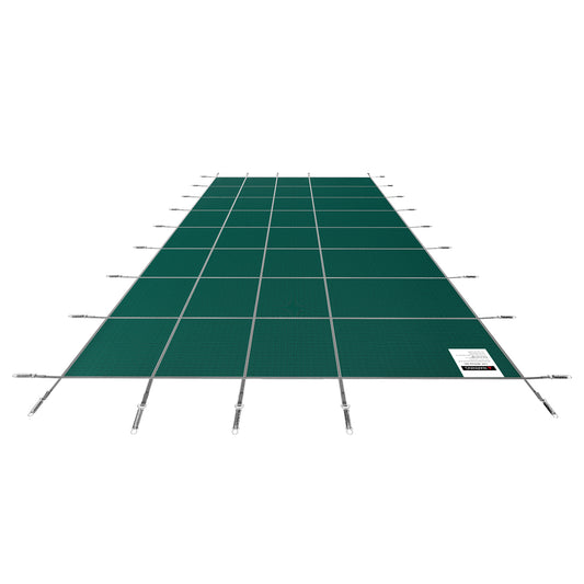 Inground Pool Safety Cover 16 x 30 ft Rectangular Triple-Stitched Mesh PP Brass Anchors Stainless Springs Green