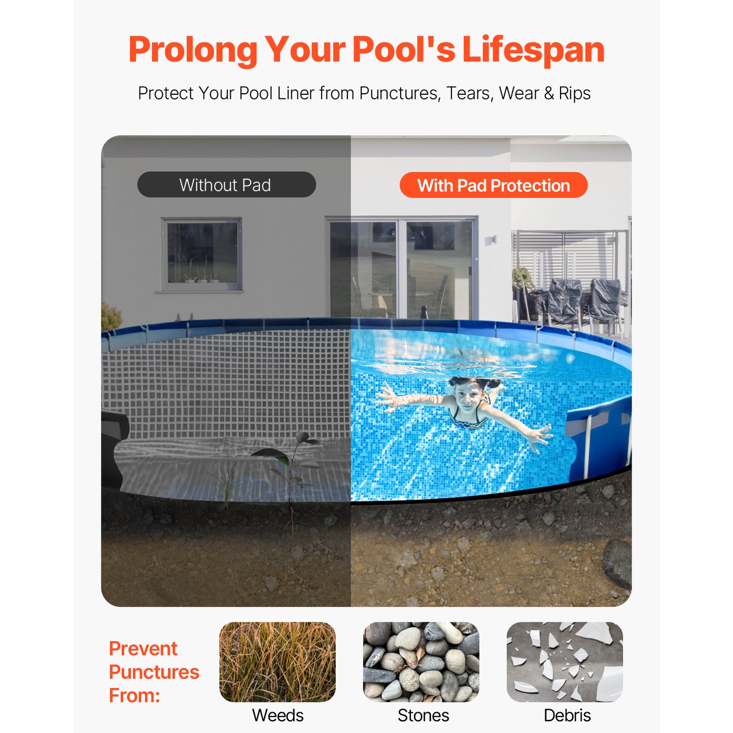 Oval Pool Liner Pad 15 x 30 ft, Recycled Geotextile Underlayment for Large Above Ground Pools