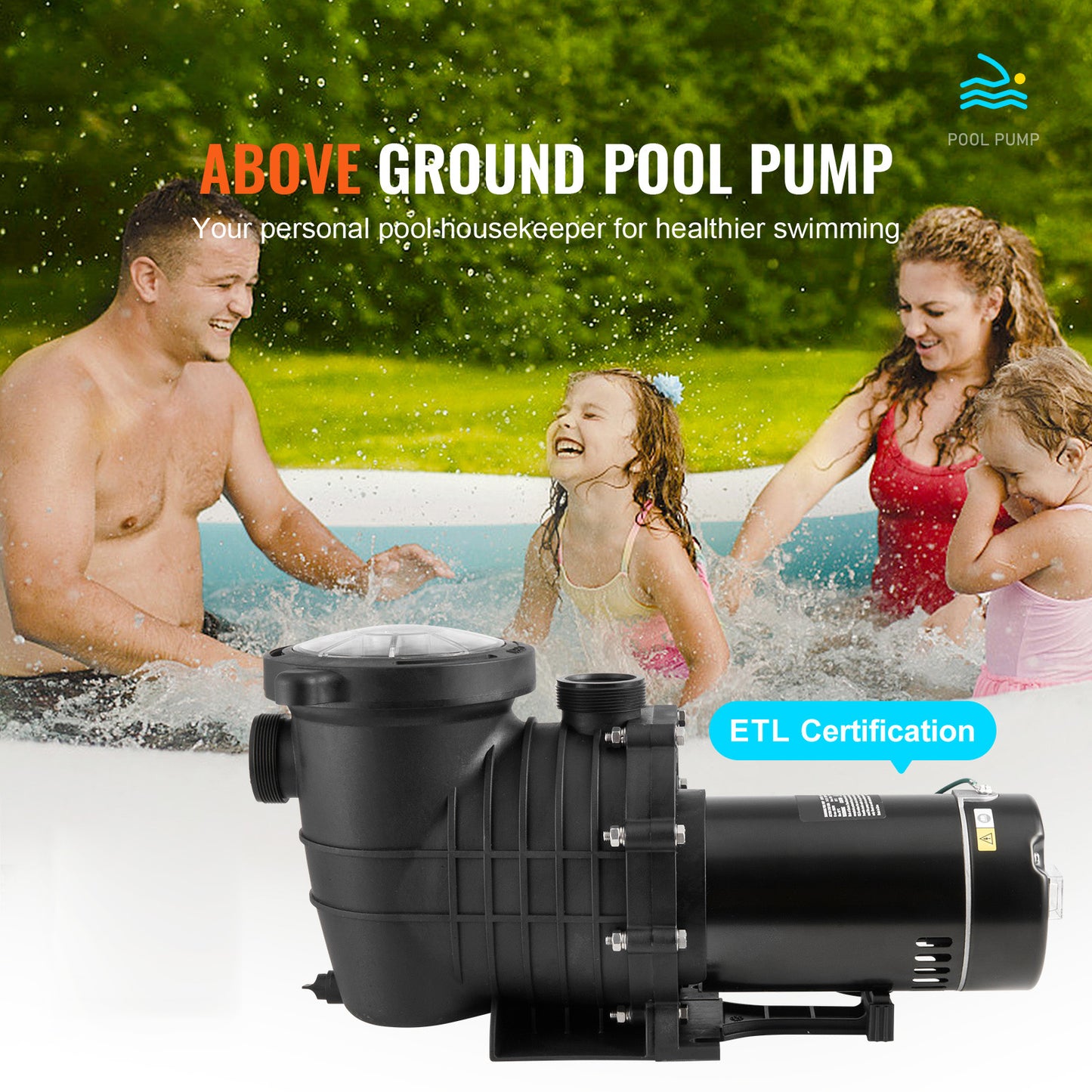 2 HP Above Ground Pool Pump 110 GPM Single Speed 110V 240V 3450 RPM 59 ft Max Head Filter Basket Hot Tub Spa