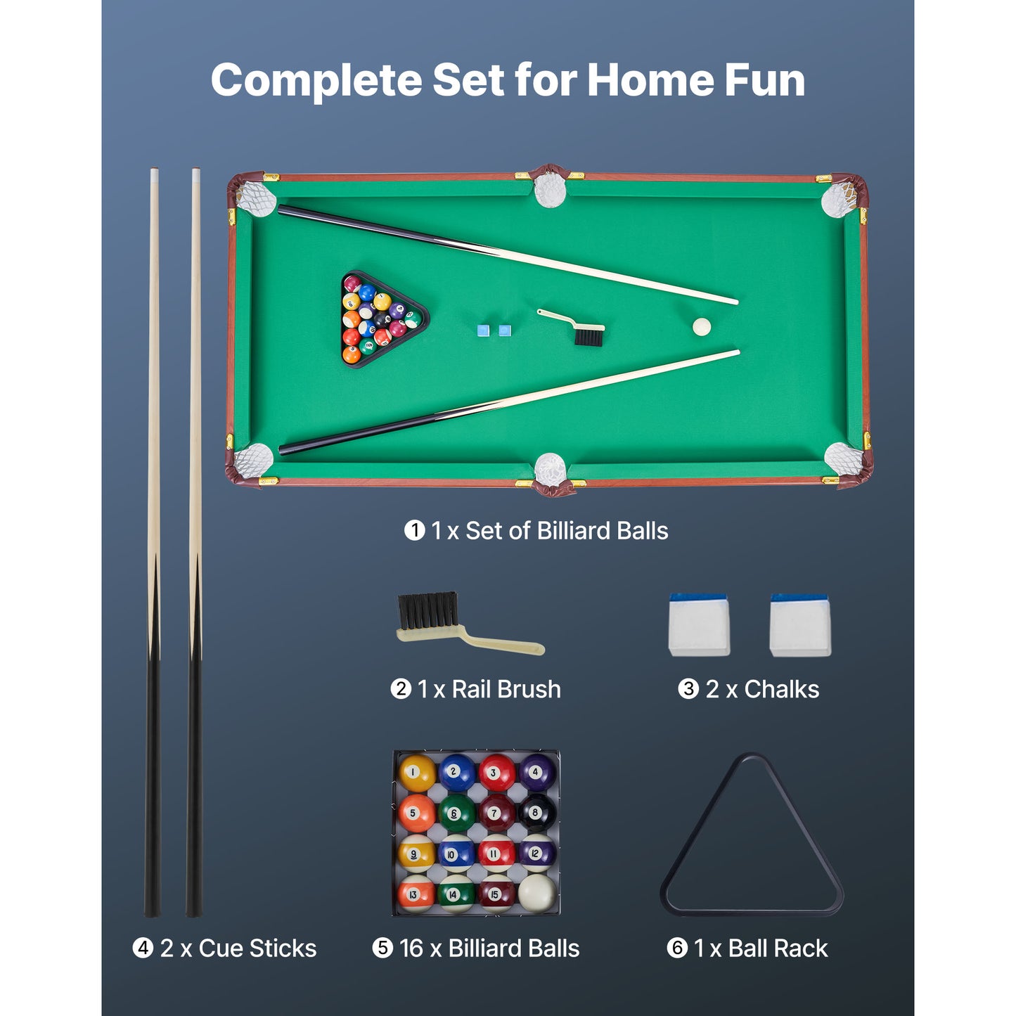 Folding Pool Table 4.5 ft., Portable Foldable Billiards Game Set with Ball, Cue, Rack, Chalk, Brush