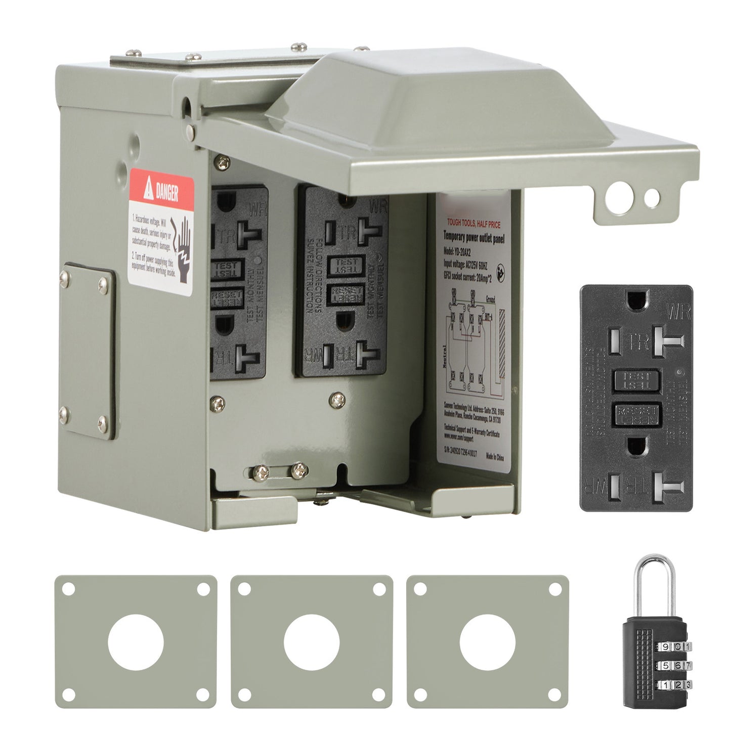 Outdoor Electrical Outlet Box with Dual 20 Amp GFCI Receptacles, IP54 Weatherproof, for Patio and Decor Use