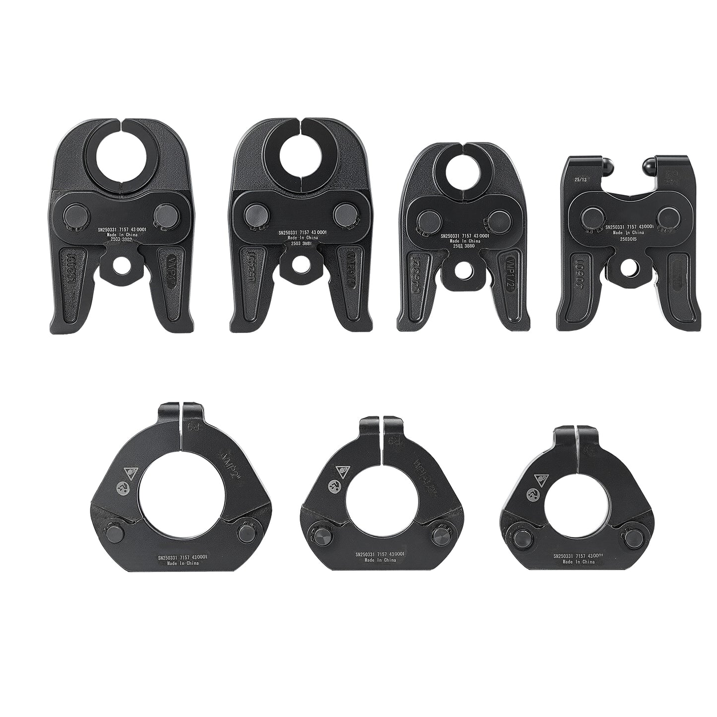 7PCS VMP Pressing Kit 1/2in to 2in - 3PCS Press Jaws, 3PCS Press Rings, 1PCS Actuator - Compatible with Megapress Carbon Steel Pipes, Work with 32KN Standard Press Tools - with Case