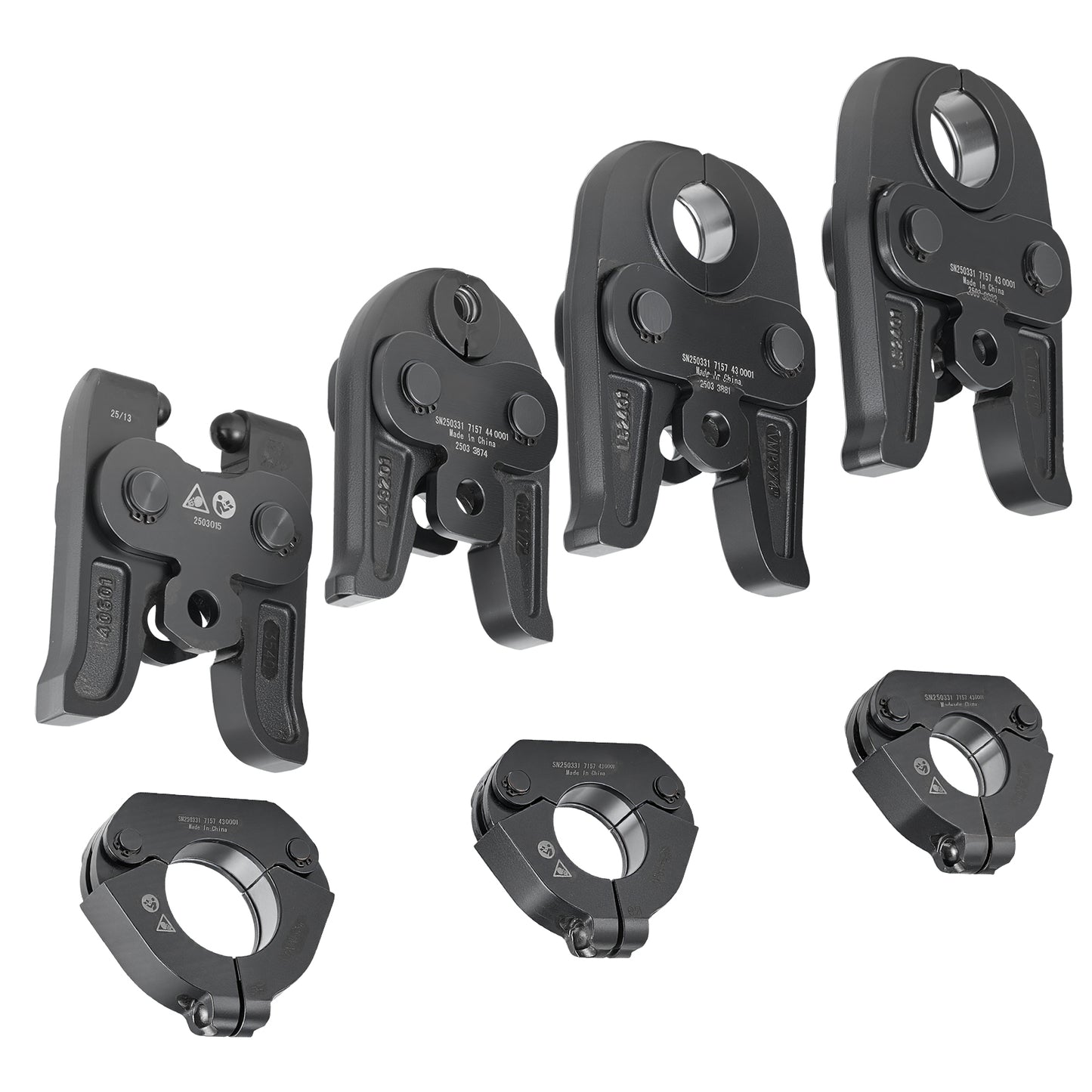 7PCS VMP Pressing Kit 1/2in to 2in - 3PCS Press Jaws, 3PCS Press Rings, 1PCS Actuator - Compatible with Megapress Carbon Steel Pipes, Work with 32KN Standard Press Tools - with Case