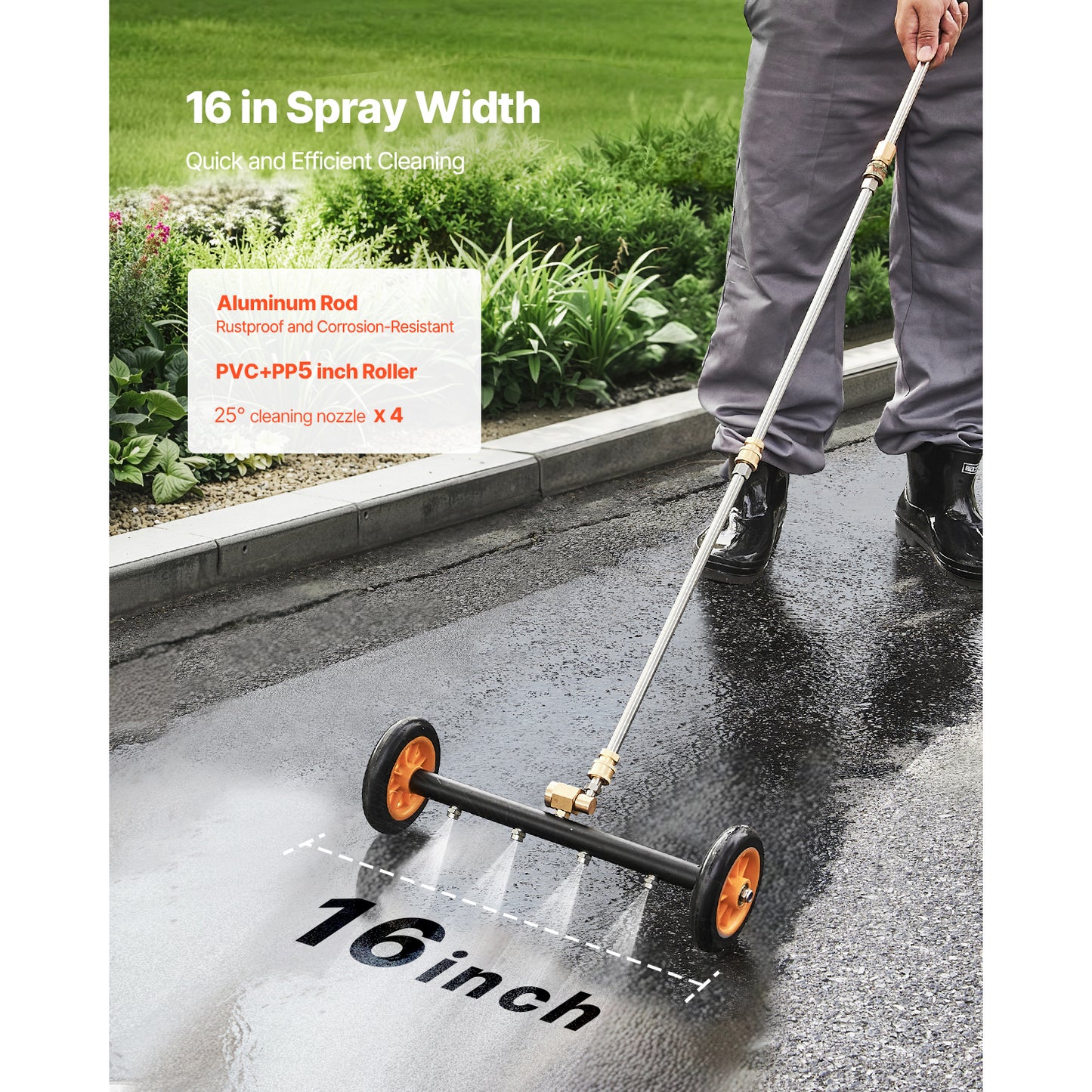 16 in. Pressure Washer Undercarriage Cleaner, Stainless Steel Surface Cleaner 4000 PSI, 4 Nozzles, 2 Extension Wands