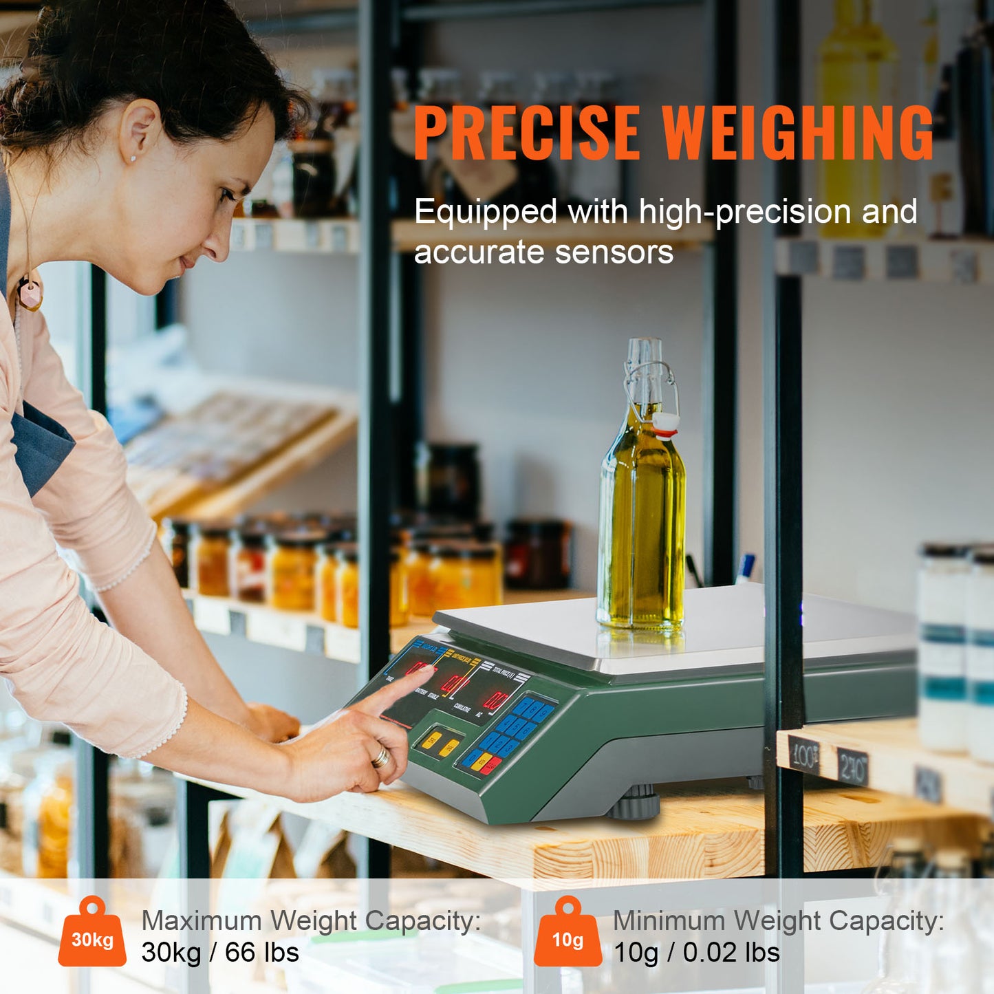 Price Computing Scale, 66 lb Digital Deli Scale with Dual LED Displays, Rechargeable Commercial Food Produce Scale