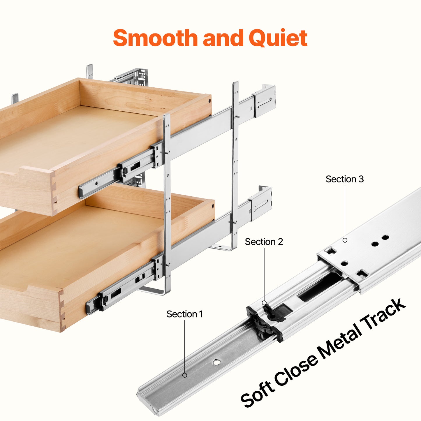 Pull Out Cabinet Organizer, 14 x 21 in. 2-Tier Slide Out Drawer, Soft-Close Birch Wood Shelf for Narrow Cabinet