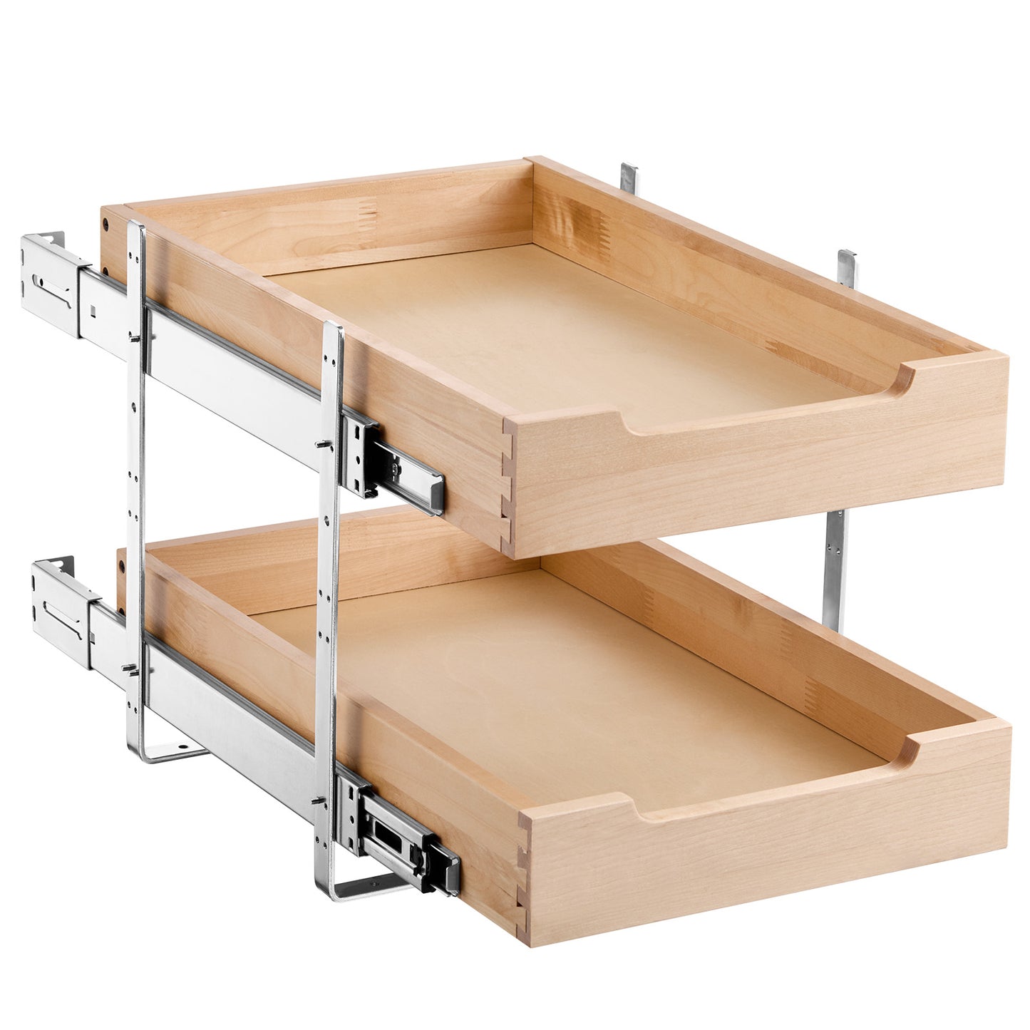 Pull Out Cabinet Organizer, 14 x 21 in. 2-Tier Slide Out Drawer, Soft-Close Birch Wood Shelf for Narrow Cabinet