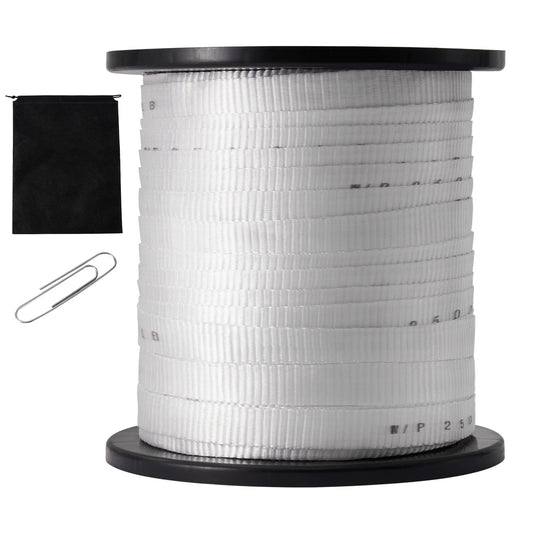 Polyester Pull Tape, 3/4in x 318ft Mule Tape Flat Rope, 2500 lbf Tensile Capacity, Printed Webbing Cable Pulling Tape for Packaging, Gardening, Commercial Electrical, Conduit Work, White