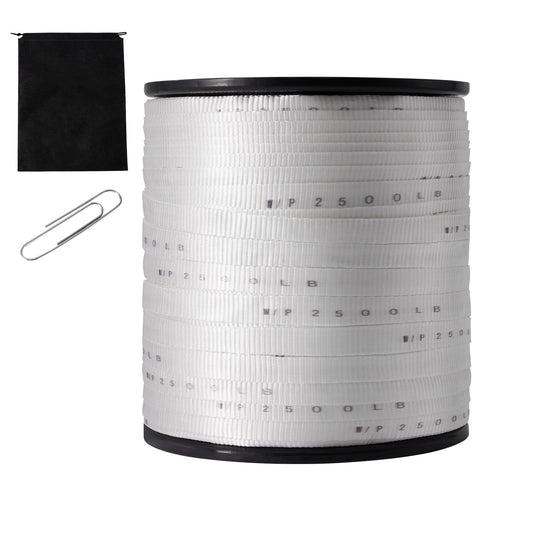 Polyester Pull Tape, 3/4in x 1053ft Mule Tape Flat Rope, 2500 lbf Tensile Capacity, Printed Webbing Cable Pulling Tape for Packaging, Gardening, Commercial Electrical, Conduit Work, White