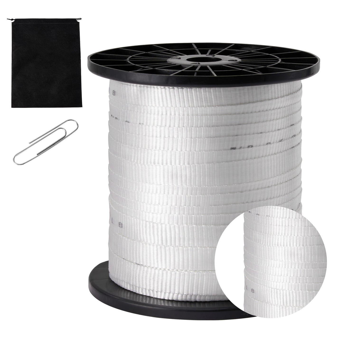 Polyester Pull Tape, 3/4in x 318ft Mule Tape Flat Rope, 2500 lbf Tensile Capacity, Printed Webbing Cable Pulling Tape for Packaging, Gardening, Commercial Electrical, Conduit Work, White