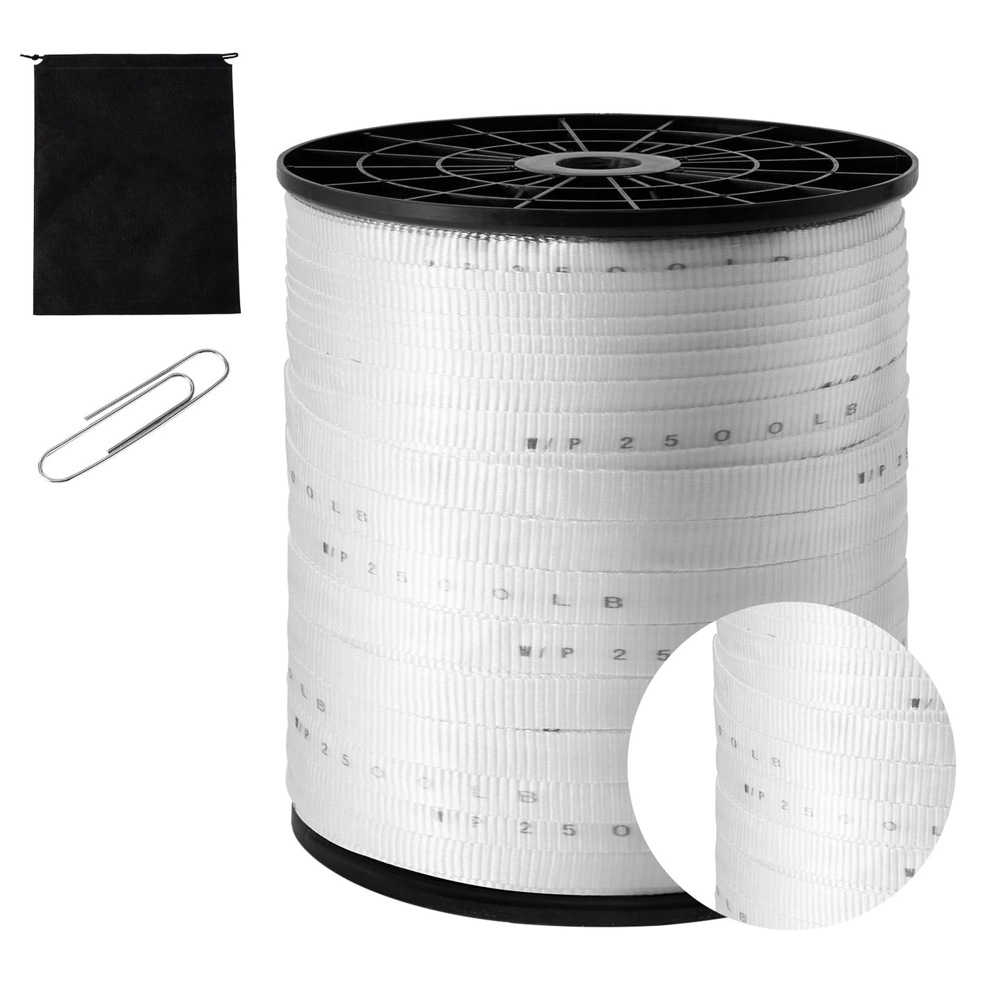 Polyester Pull Tape, 3/4in x 1053ft Mule Tape Flat Rope, 2500 lbf Tensile Capacity, Printed Webbing Cable Pulling Tape for Packaging, Gardening, Commercial Electrical, Conduit Work, White