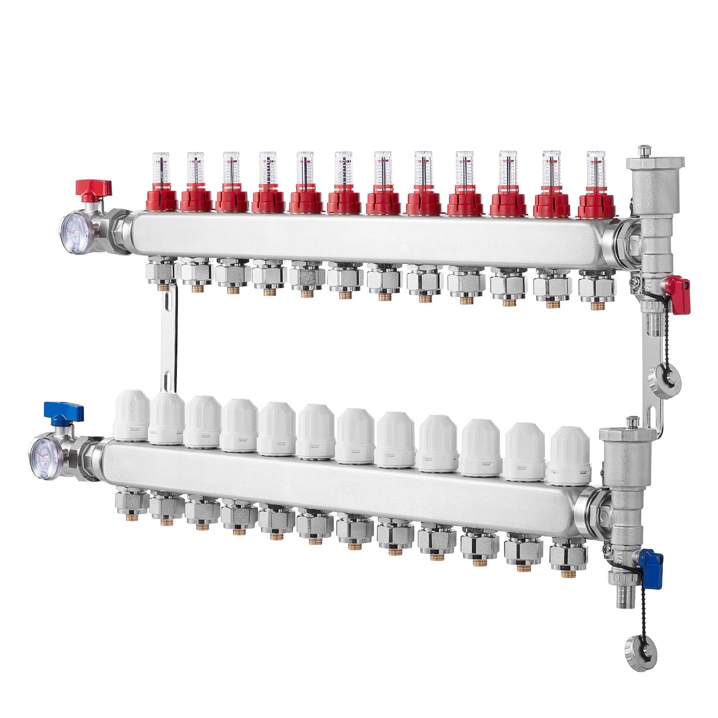 12-Branch Stainless Steel PEX Manifold 1/2 in. for Hydronic Radiant Floor Heating with Valves