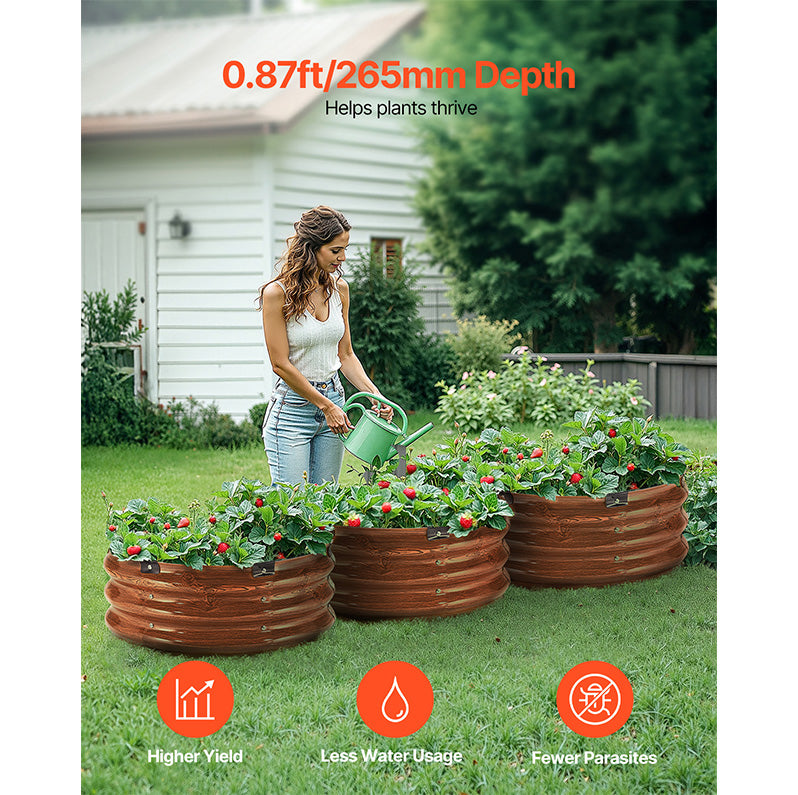 Round Raised Garden Bed Kit 3-Pack 2 x 2 x 1 ft., Outdoor Galvanized Metal Planter Box, Open Bottom