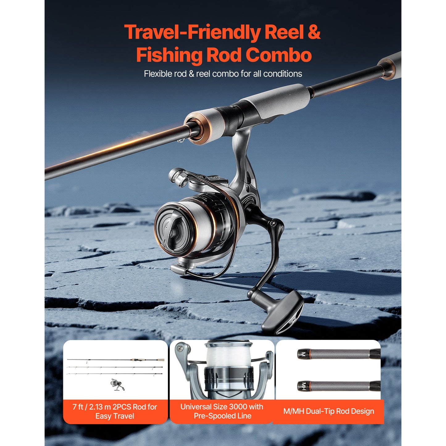 Fishing Rod and Reel Combo 7 ft. IM7 Carbon Fiber Spinning Rod with 7+1 BB Reel 5.2:1 Ratio EVA Handle Bass
