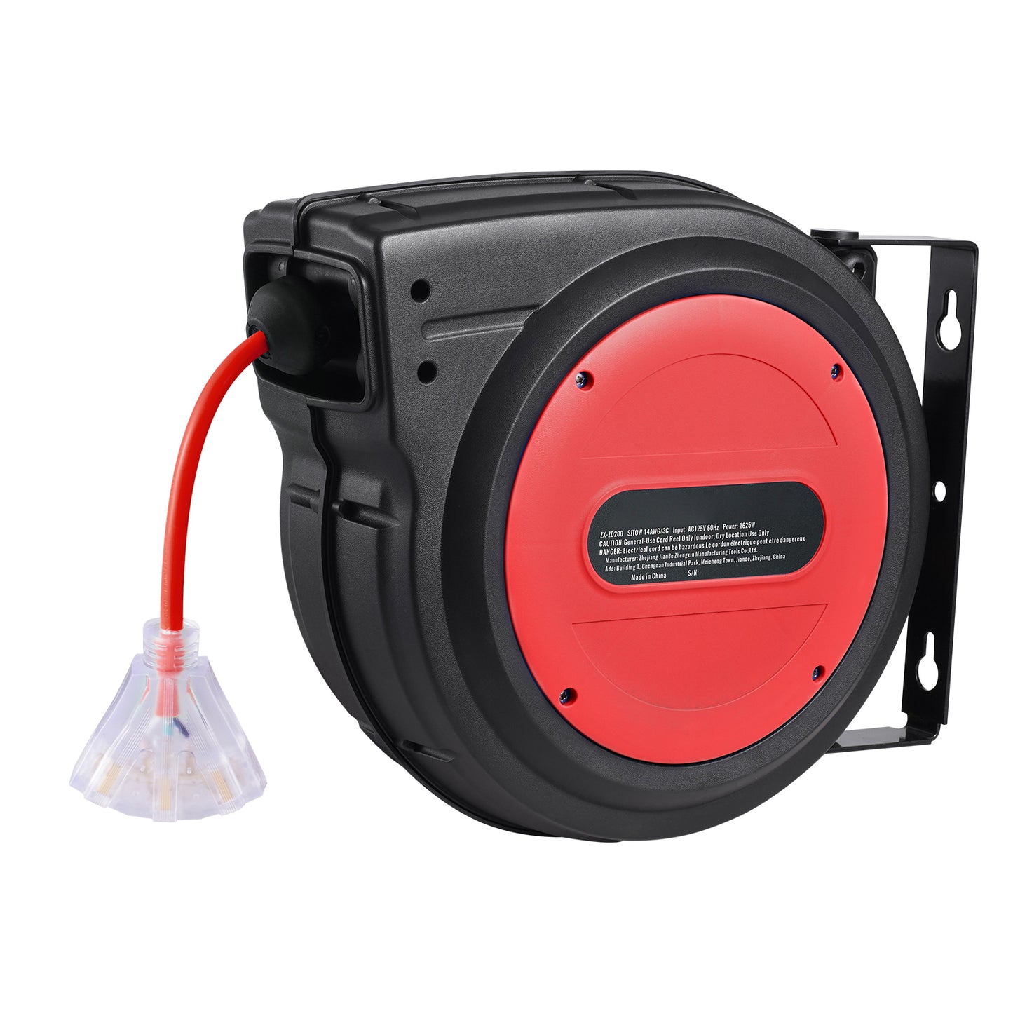 75 ft Retractable Extension Cord Reel, 14AWG/3C SJTOW with Triple Outlet, 13A Breaker