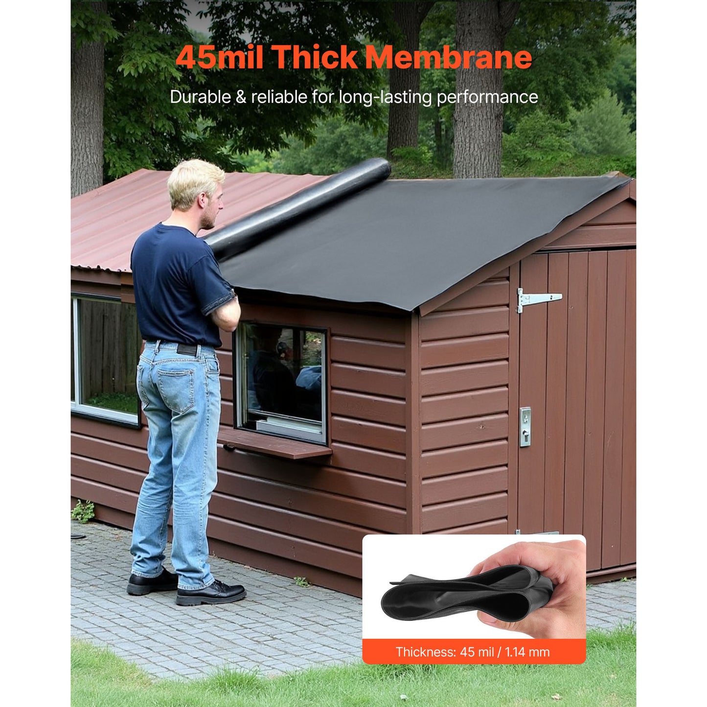 Roll Roofing, 20 x 20 ft, 45 mil EPDM Rubber Roofing, Long Lifespan  Weather-resistant, Withstands Harsh Temperatures, Flexible  Easy Installation, Roof Underlayment for RVs, Roofs, Ponds