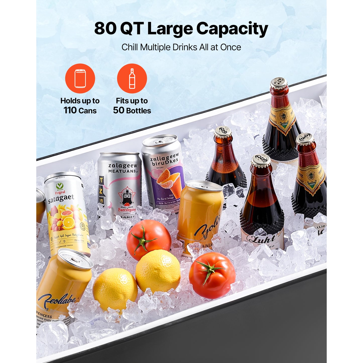 80 qt. Rolling Ice Chest Cart with Telescopic Handle, Portable Patio Cooler on Wheels, Holds 110 Cans