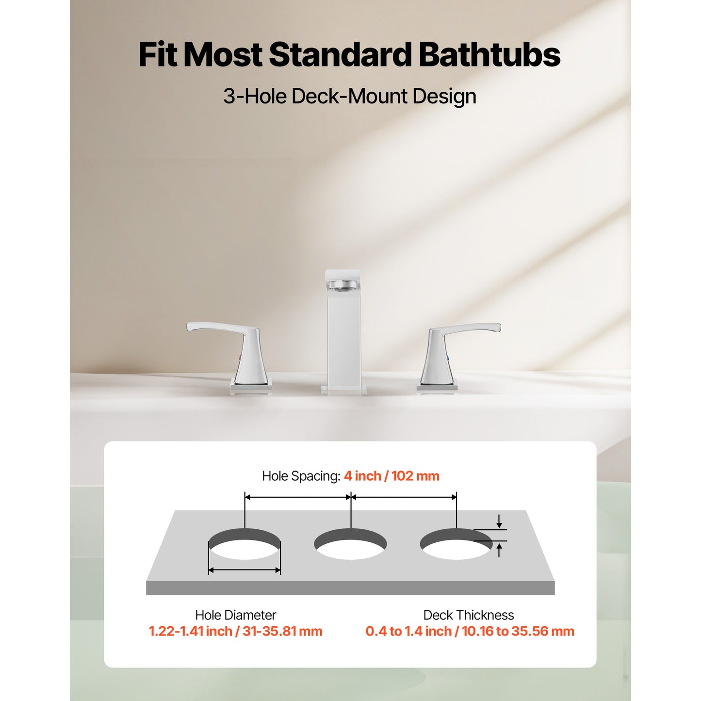 Roman Tub Faucet, 3-Hole Waterfall Bathtub Faucet, 2-Handle Deck Mount Tub Filler, Silver Right-Angle