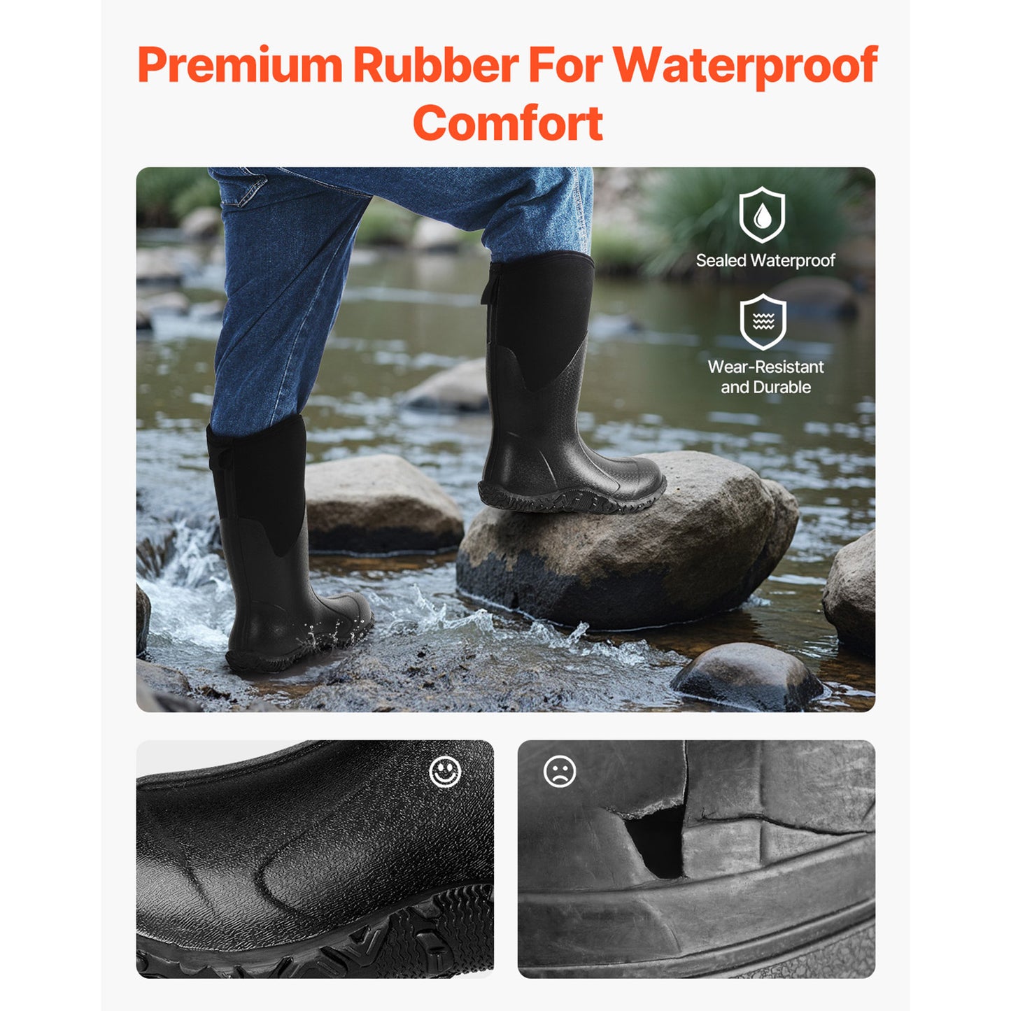 Waterproof Rubber Boots Men Size 13 Anti-Slip Hunting Mud Boots Insulated Gardening Work Footwear