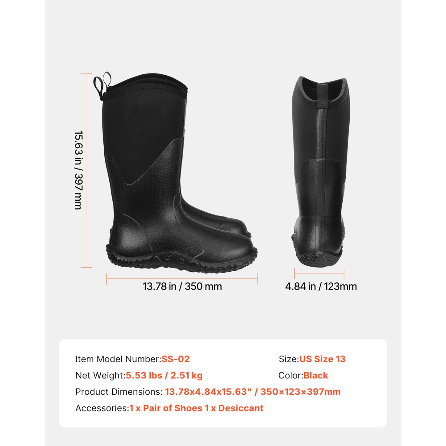 Waterproof Rubber Boots Men Size 13 Anti-Slip Hunting Mud Boots Insulated Gardening Work Footwear