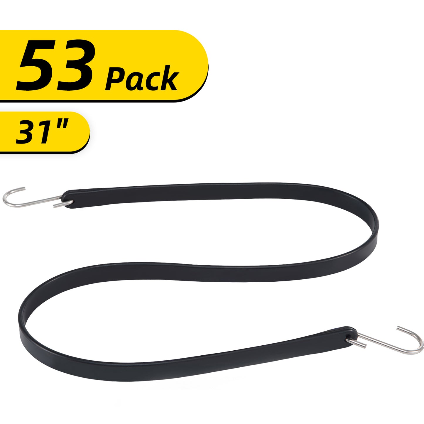 Rubber Bungee Cords, 53 Pack 31 Long, Weatherproof EPDM Rubber Tie Down Straps with Crimped S Hooks, Heavy Duty Outdoor Tarp Straps for Securing Flatbed Trailers, Canvases, Cargo, and More