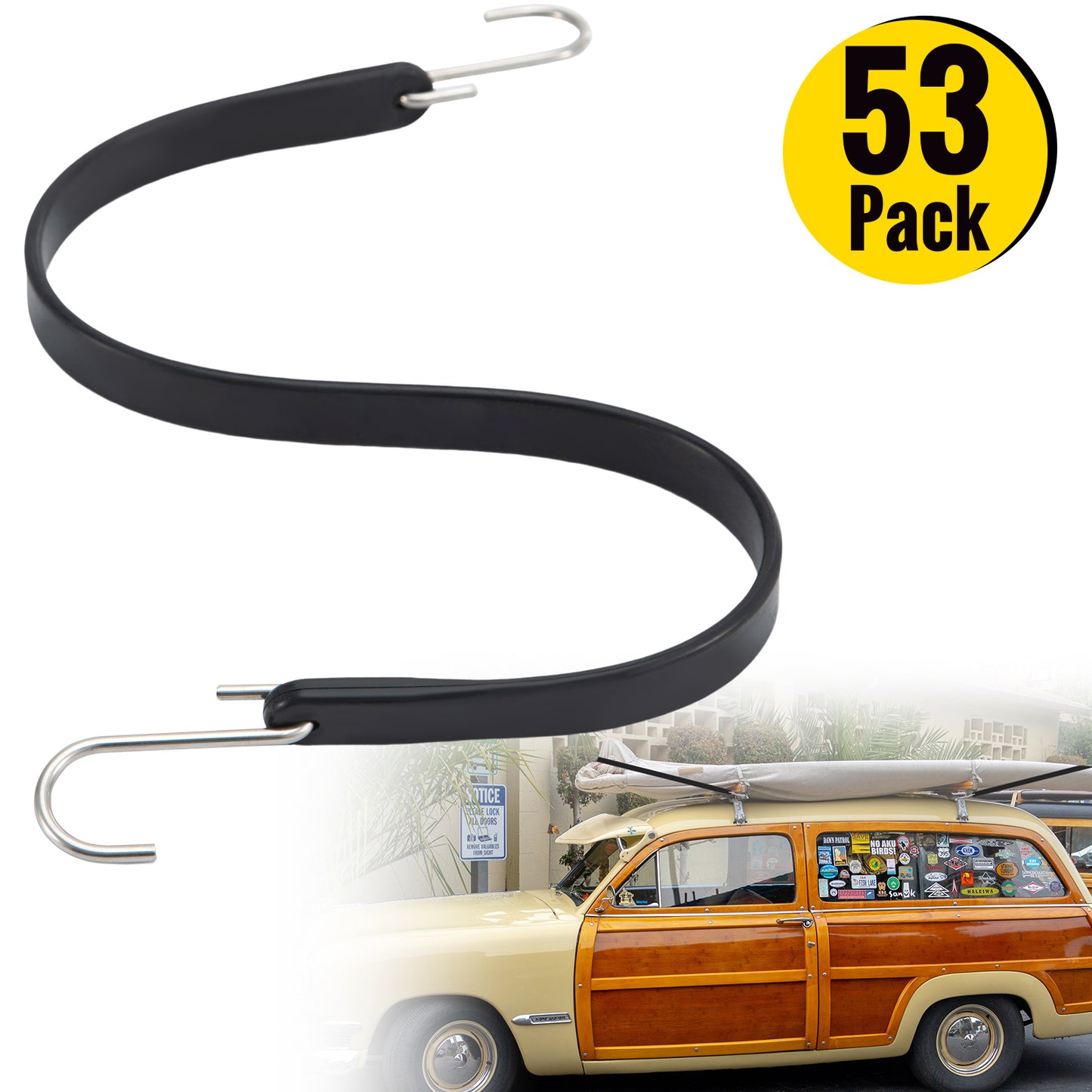 Rubber Bungee Cords, 53 Pack 21 Long, Weatherproof Natural Rubber Tie Down Straps with Crimped S Hooks, Heavy Duty Outdoor Tarp Straps for Securing Flatbed Trailers, Canvases, Cargo, and More