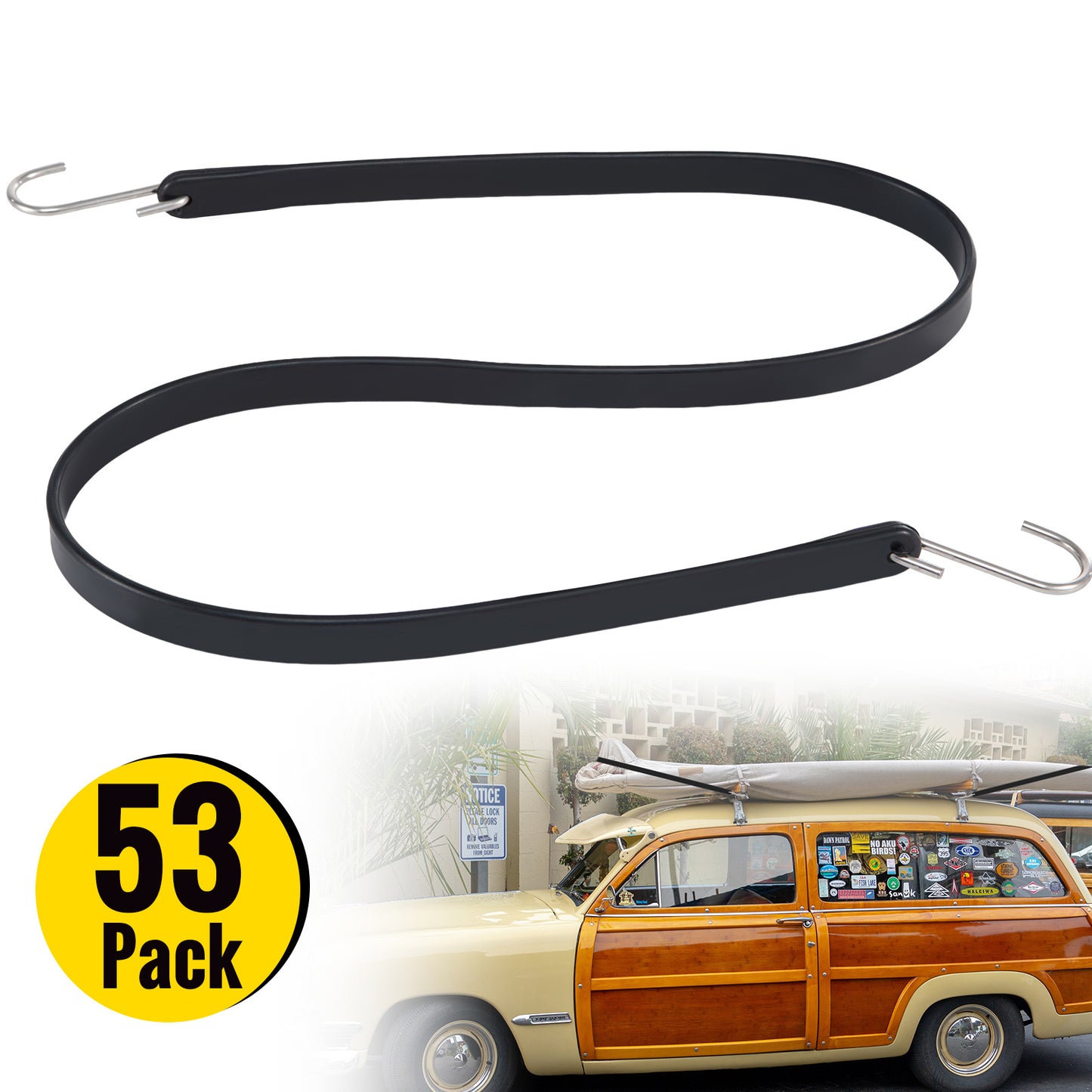 Rubber Bungee Cords, 53 Pack 31 Long, Weatherproof EPDM Rubber Tie Down Straps with Crimped S Hooks, Heavy Duty Outdoor Tarp Straps for Securing Flatbed Trailers, Canvases, Cargo, and More