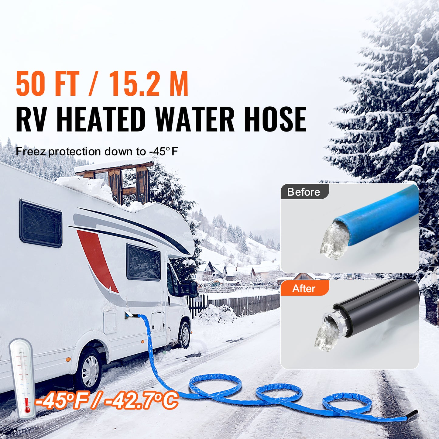50 ft. Heated Water Hose for RV, Self-Regulating Drinking Water Hose Antifreeze to -45¡ãF, 5/8 in. with GHT Adapter