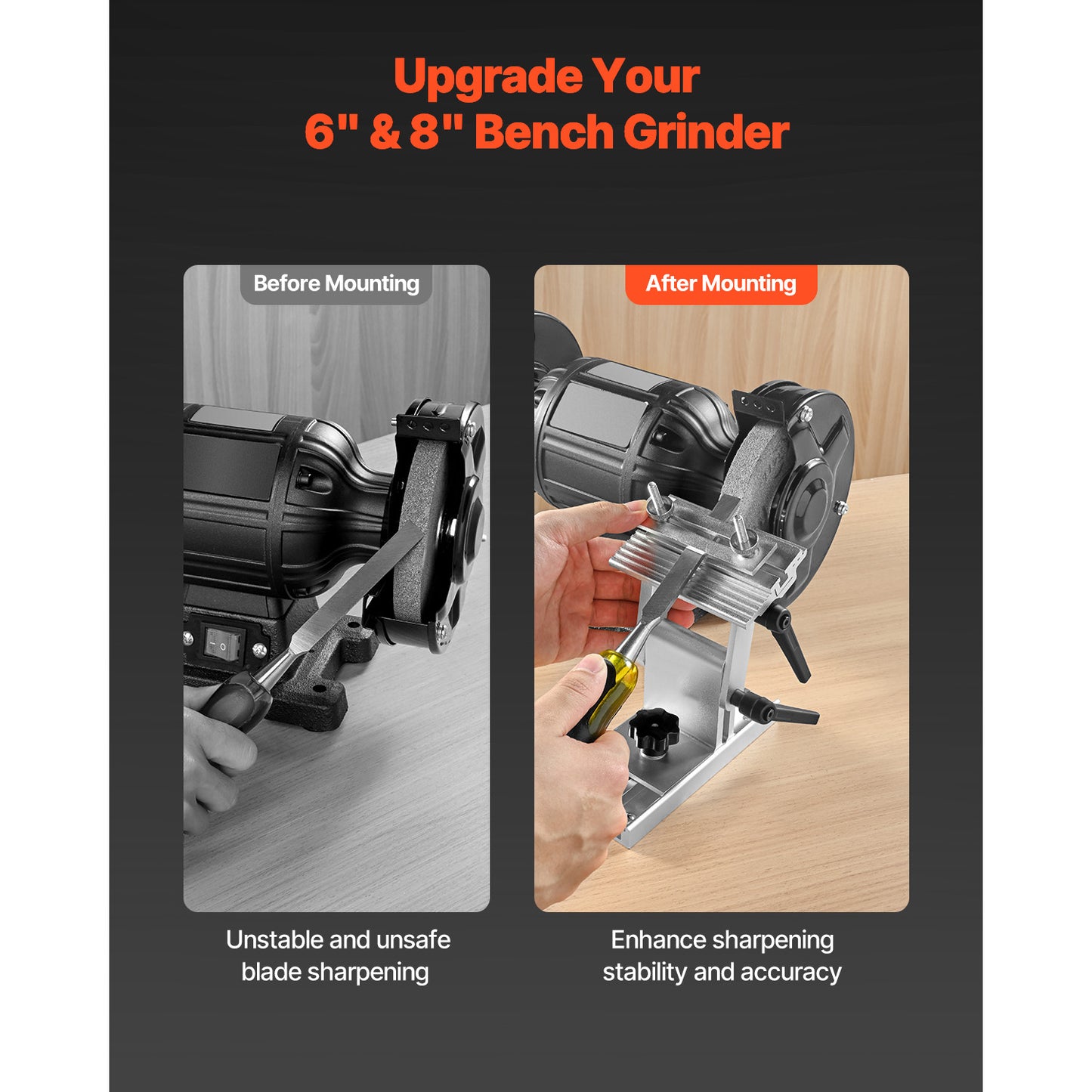 Bench Grinder Tool Rest, Adjustable Jig for 6 in. and 8 in. Grinders, Flat Miter Slide for Chisels up to 2.5 in.