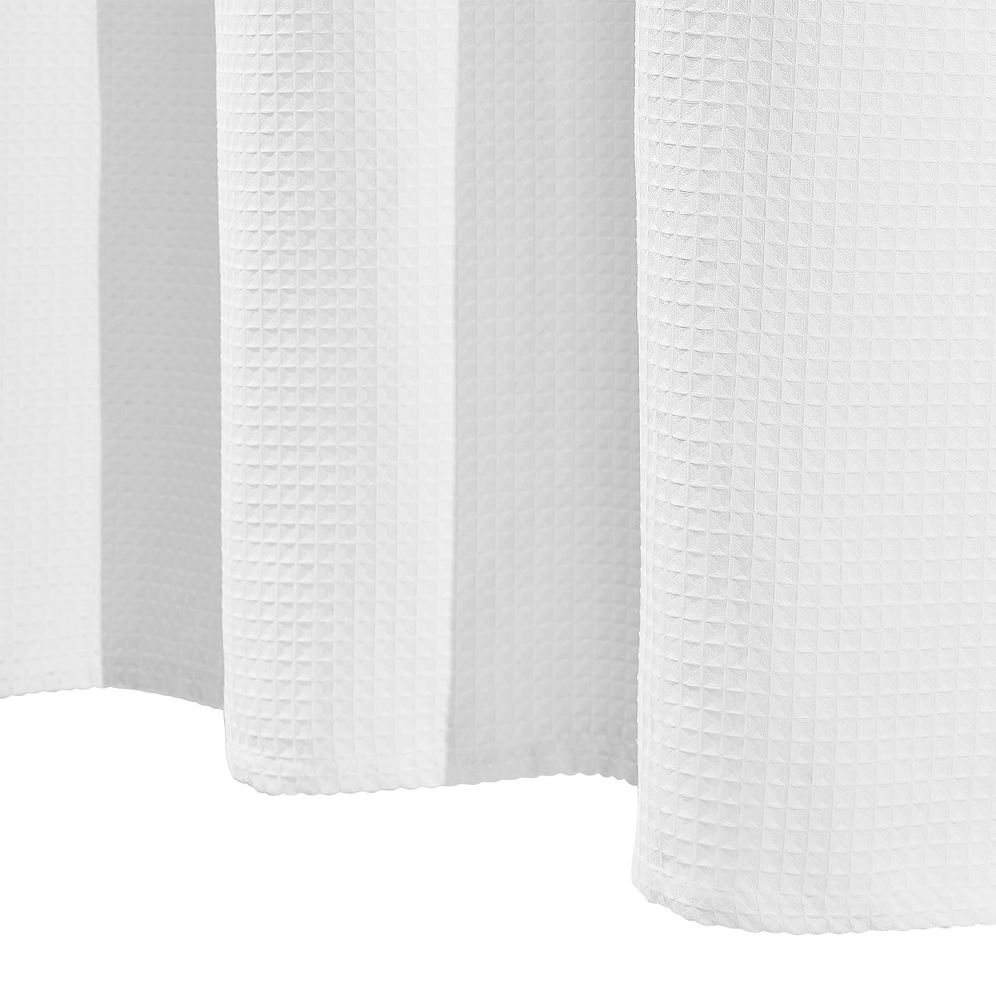 White Fabric Shower Curtain, 240 GSM Waffle Weave Polyester Curtain, Machine Washable, 72 x 72 in.