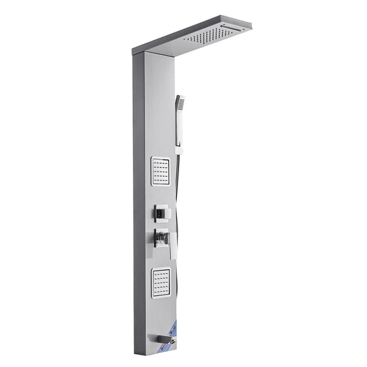53 in. Shower Panel Tower System, 5-Function Rainfall Waterfall Column with 2 Body Jets, Handheld, Tub Spout
