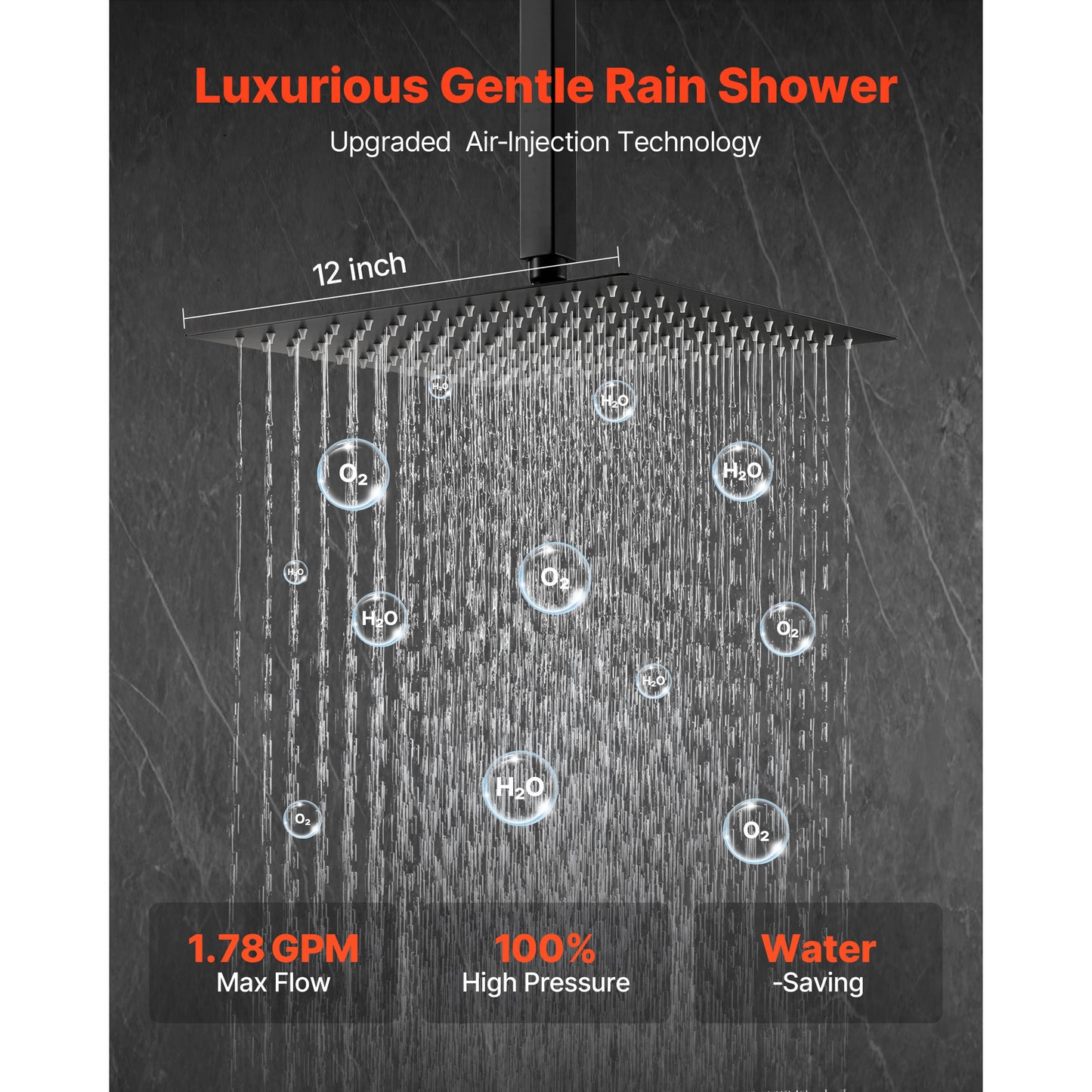 Shower Faucet Set 12 in. Square Rain Shower System, Ceiling Mount with Handheld Spray and Brass Valve, Matte Black