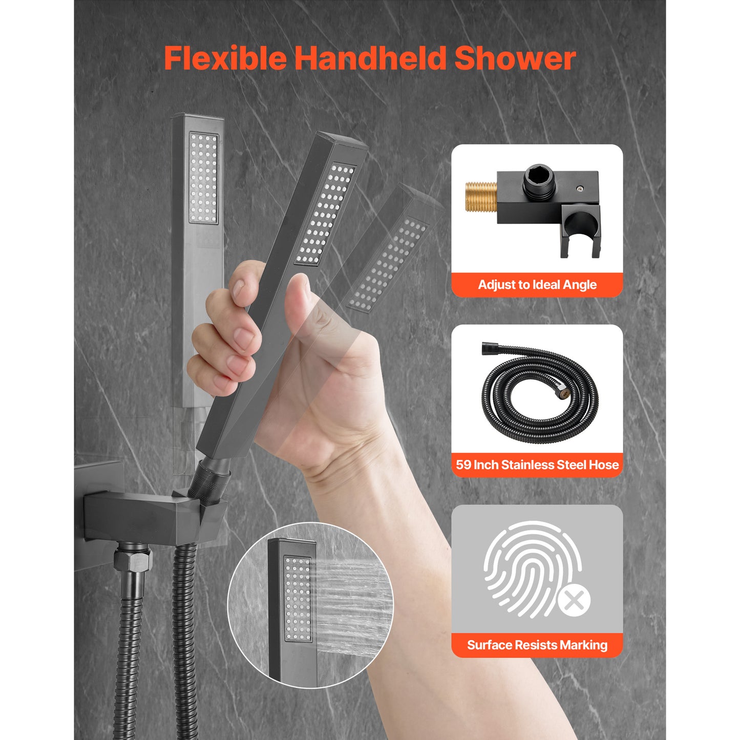 Shower Faucet Set 12 in. Square Rain Shower System, Ceiling Mount with Handheld Spray and Brass Valve, Matte Black