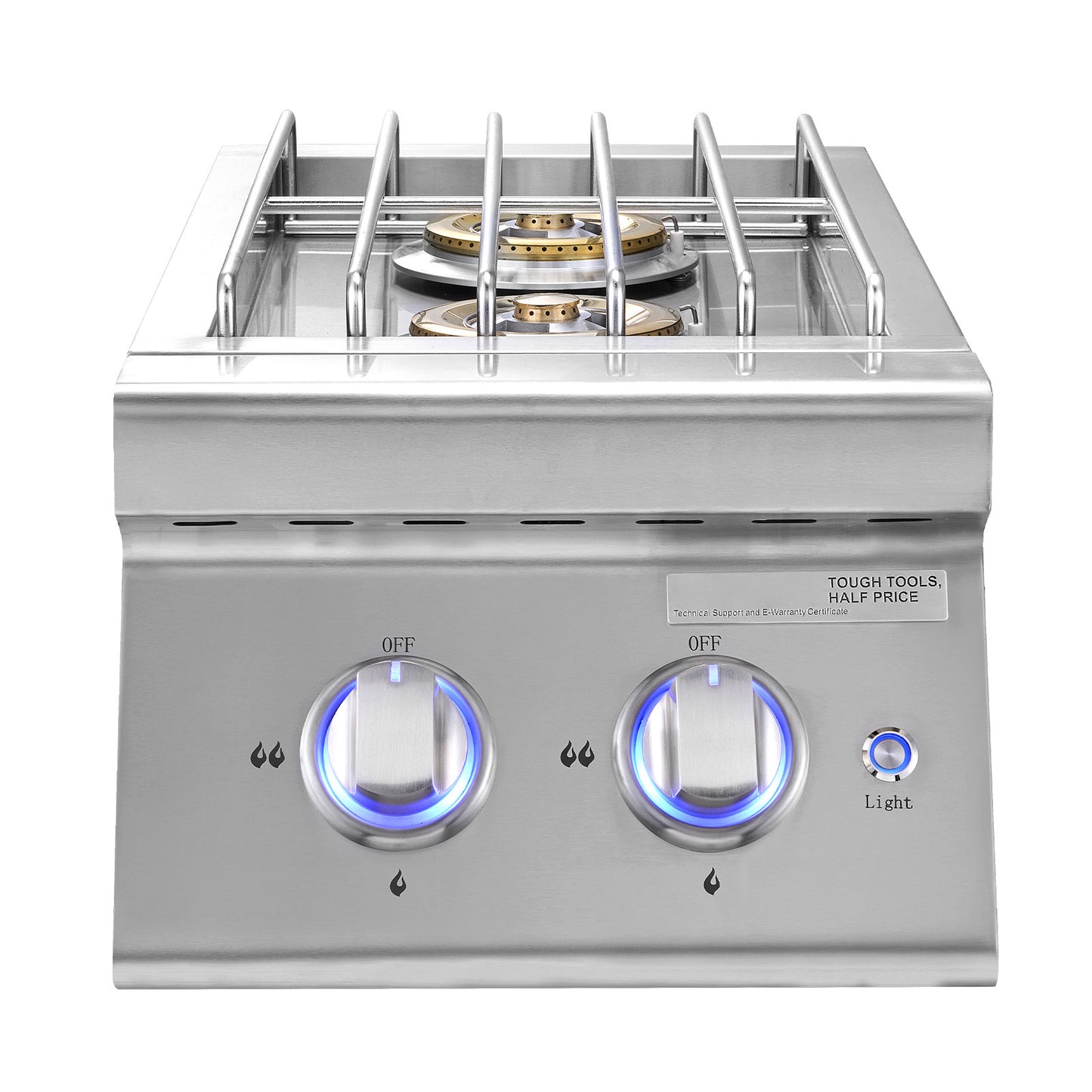 Double Side Burner, 2 x 17,000 BTU Propane / Natural Gas Convertible, 304 Stainless Steel with LED