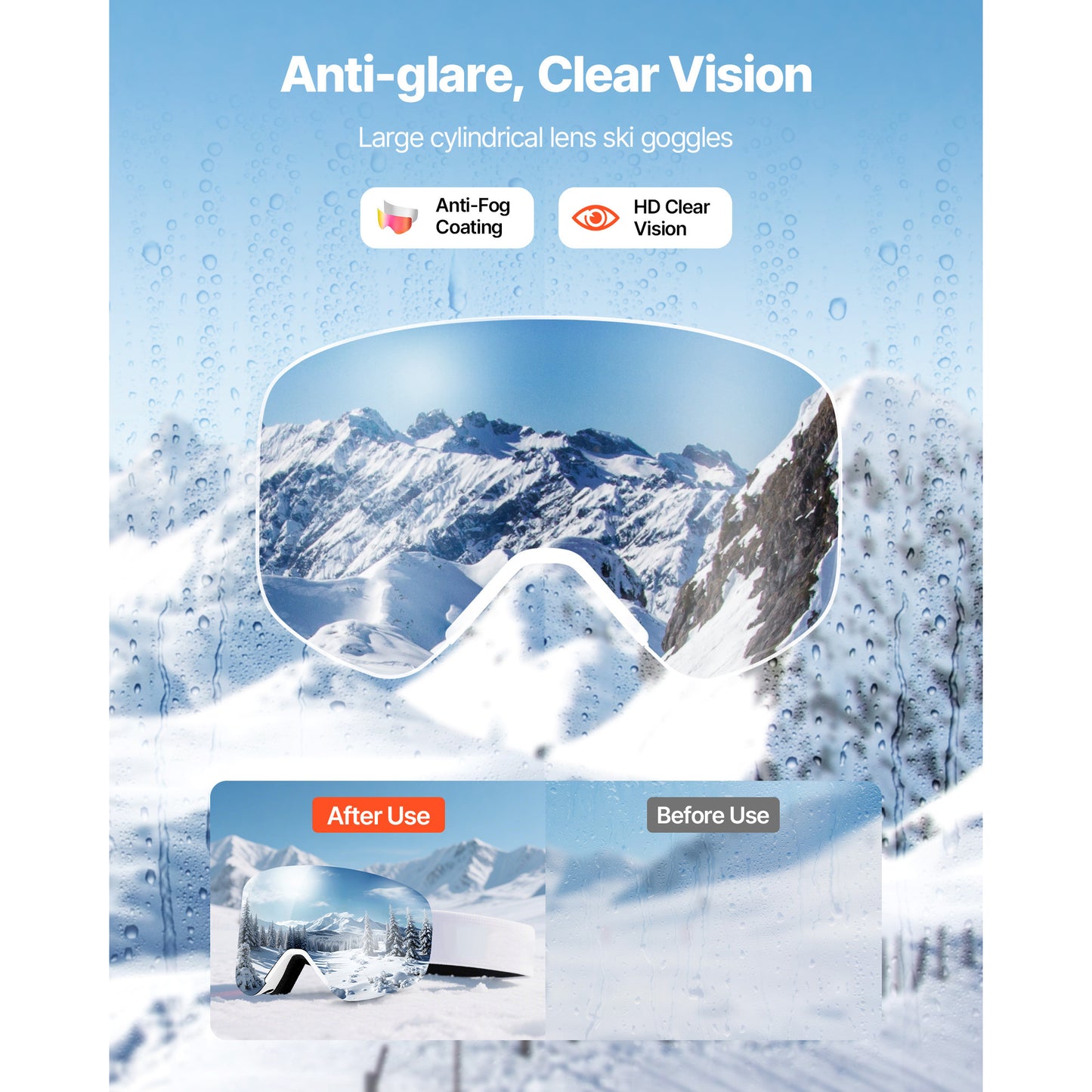 Magnet Ski Goggles, Cylindrical Lens with Pink Revo, OTG Anti-Fog Snow Goggles, Quick Swap Magnetic Lens