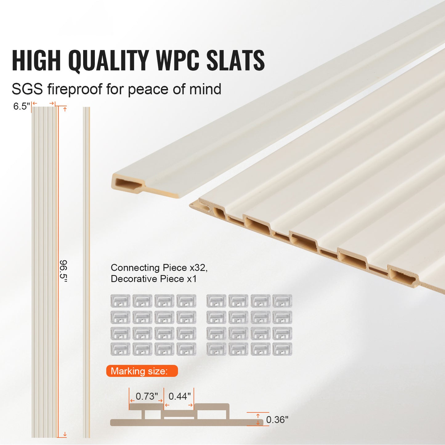 Wood Slat Acoustic Panels 8 PCS 96 x 6 inch for Modern Wall Matte White