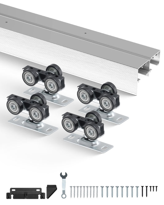 Bypass Door Hardware, 5ft Heavy Duty Bypass Sliding Door Hardware Kit, Aluminum Alloy Sliding Closet Door Hardware Set for 2 Door System, Fit Door Thickness 1 3/8 in - 1 3/4in, Easy to Install