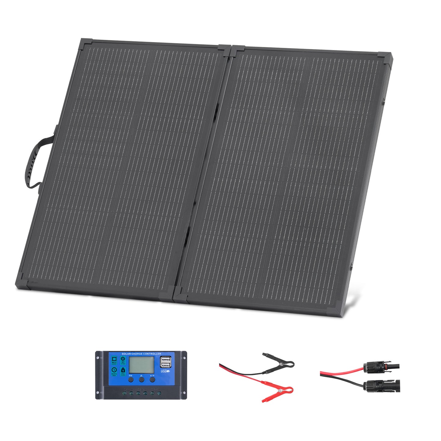 100W Foldable Solar Panel with Stand, 24% Efficient Monocrystalline Charger with PWM Controller and MC4