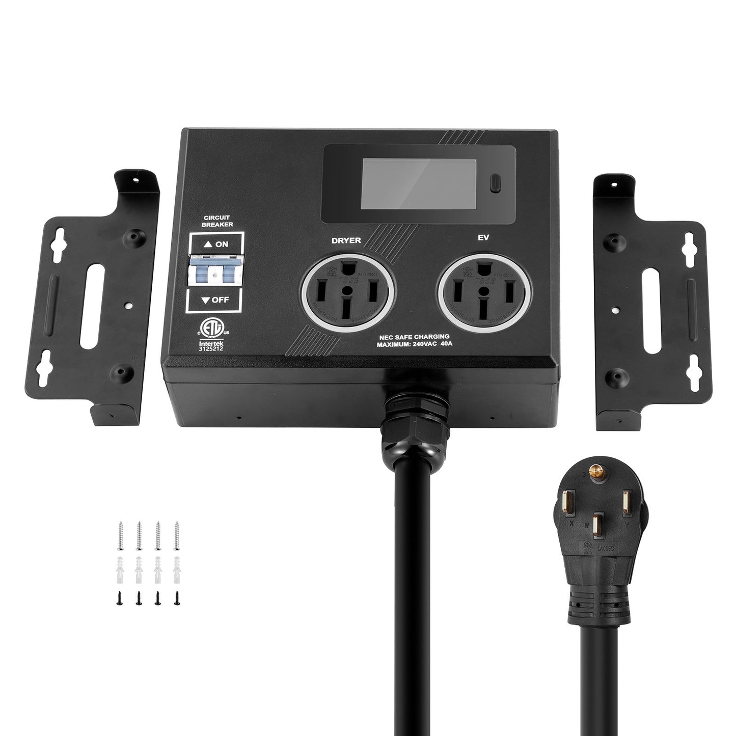 NEMA 14-50 Dryer and EV Splitter 240V Smart Power Adapter with Dual Outlets and LCD Screen, Max 40 Amp