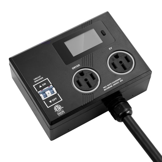 NEMA 14-50 Dryer and EV Splitter 240V Smart Power Adapter with Dual Outlets and LCD Screen, Max 40 Amp