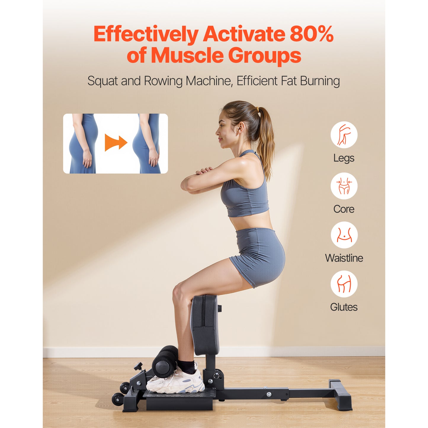 Sissy Squat Machine, Multi-Function Deep Squat Bench for Leg Glute Core Training, Foldable 265 lb. Capacity Home Gym