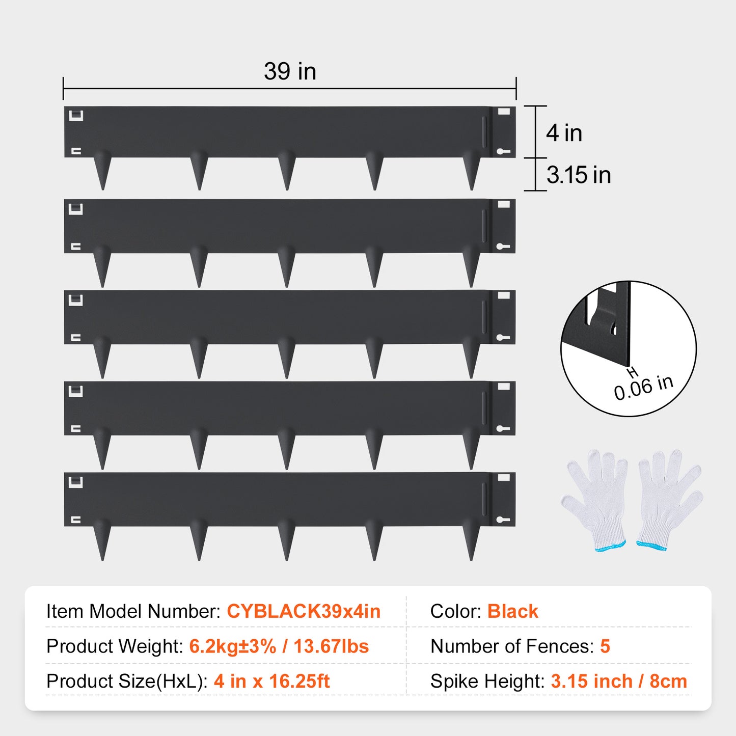 Steel Landscape Edging, 5-Pack 39 x 4 in. Garden Borders, Hammer-In Lawn Edging, 3.15 in. Spikes, Powder-Coated Black