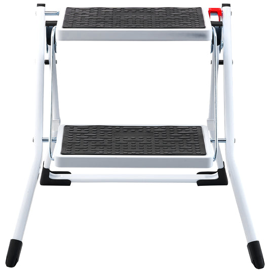 Step Ladder 2-Step 330lbs Capacity, Ergonomic Folding Steel Step Stool with Wide Anti-Slip Pedal, Sturdy Step Stool for Adults Toddlers, Multi-Use for Household, Kitchen, Office, RVs