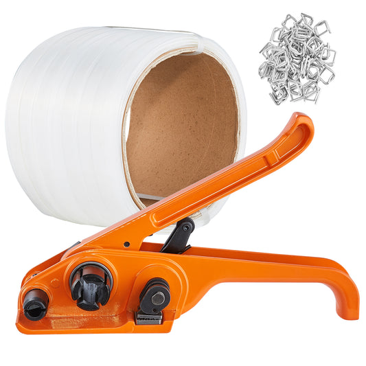 Banding Strapping Kit with Strapping Tensioner Tool, 328 ft Length Woven Strapping Cord Band, 100 Metal Seals, Pallet Packaging Strapping Banding Kit, Banding Packaging Strapping for Packing
