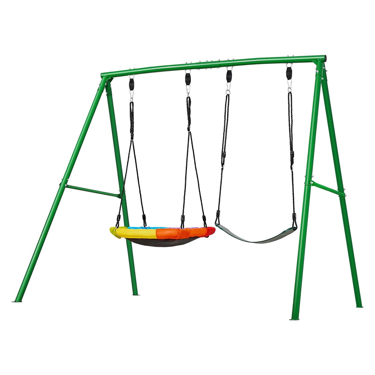 Backyard Swing Set 45 x 30 in. Bench Seat with 2 Belt Seats, Heavy-Duty A-Frame Steel Stand Outdoor