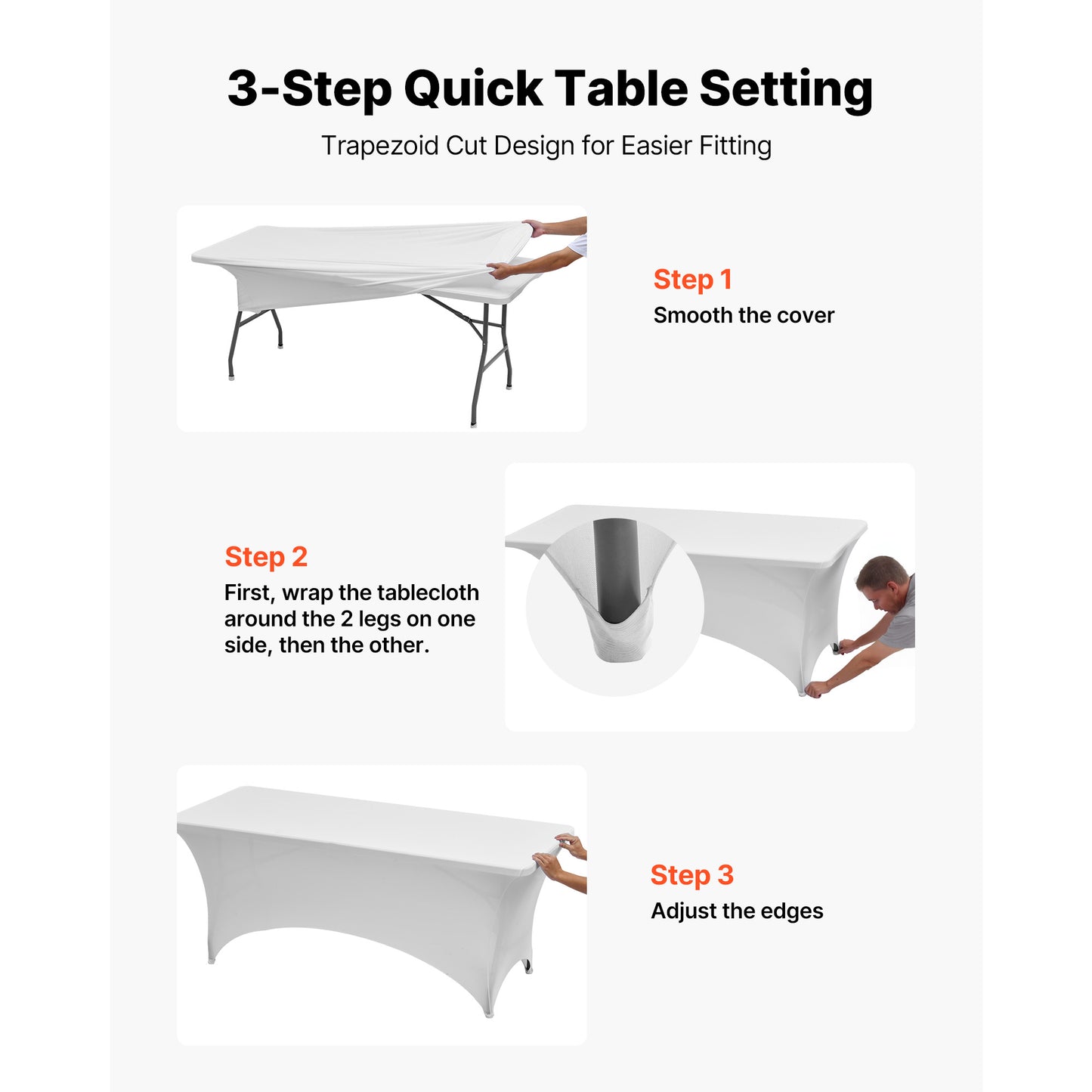 Fitted Tablecloth 10 Pack for 6 ft. Rectangle Tables, Stretch Spandex Table Covers, Washable, White, for Events
